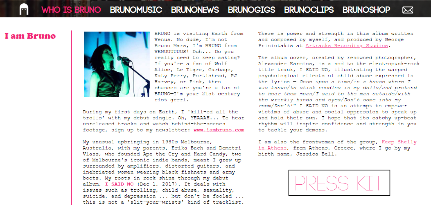 Website for BRUNO Music Artist by AR media