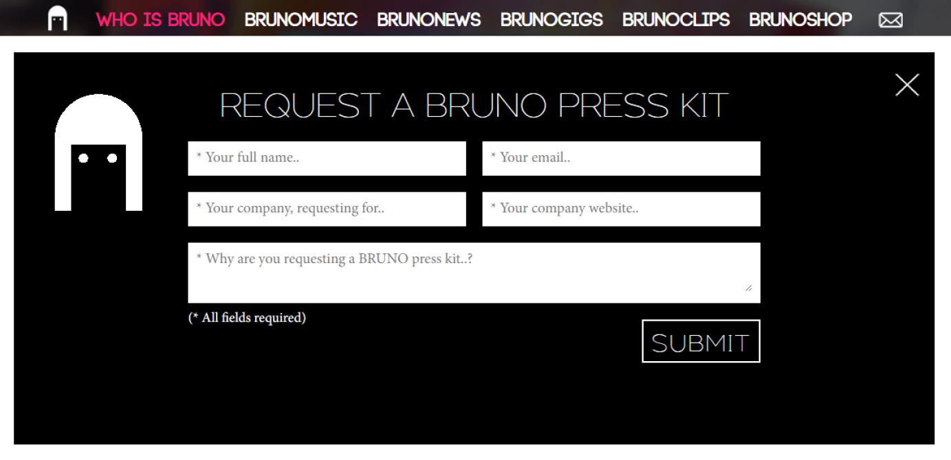 Website for BRUNO Music Artist by AR media