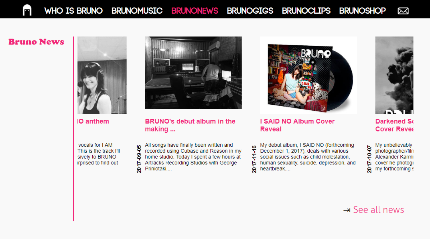 Website for BRUNO Music Artist by AR media