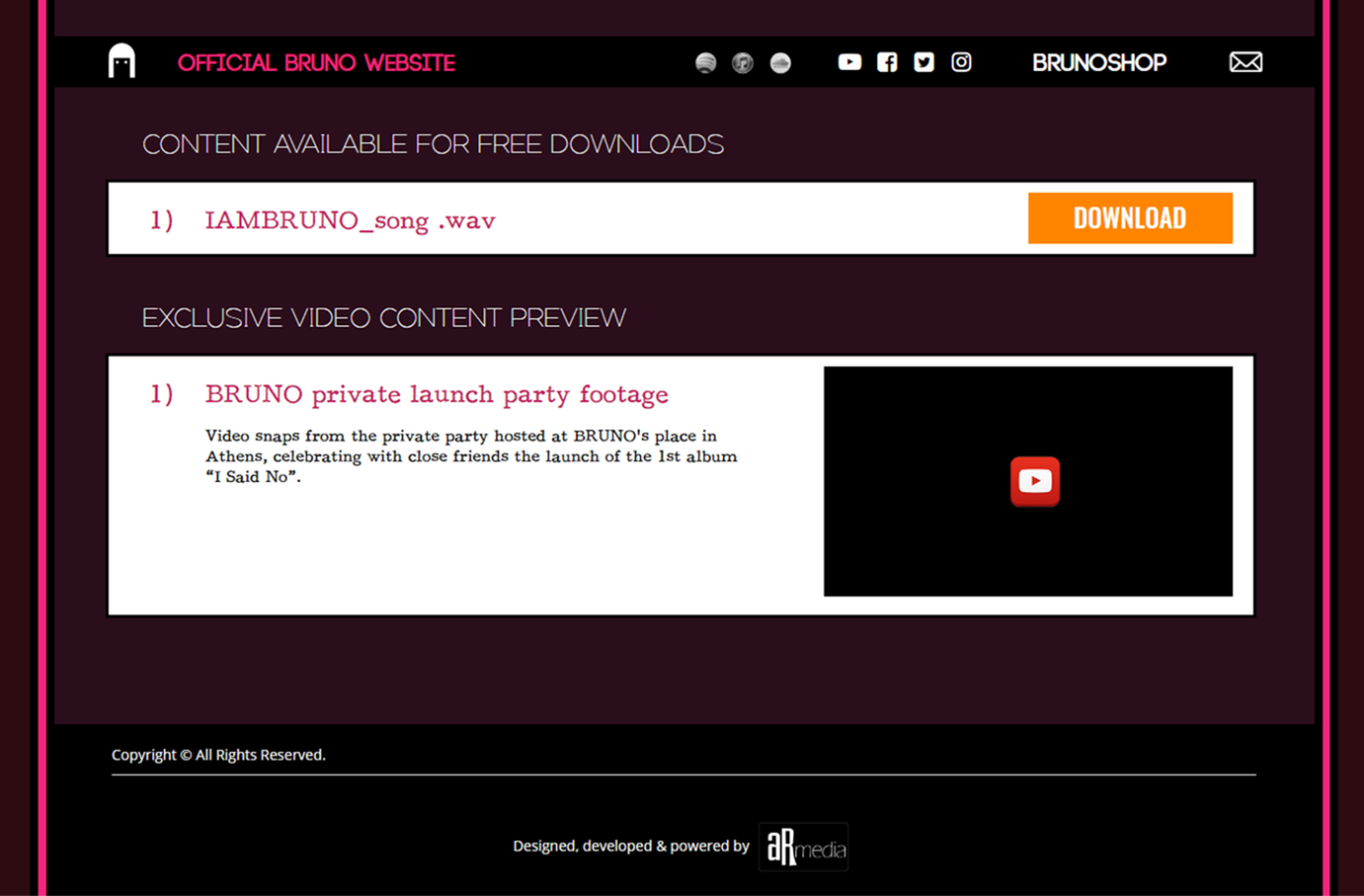 Website for BRUNO Music Artist by AR media