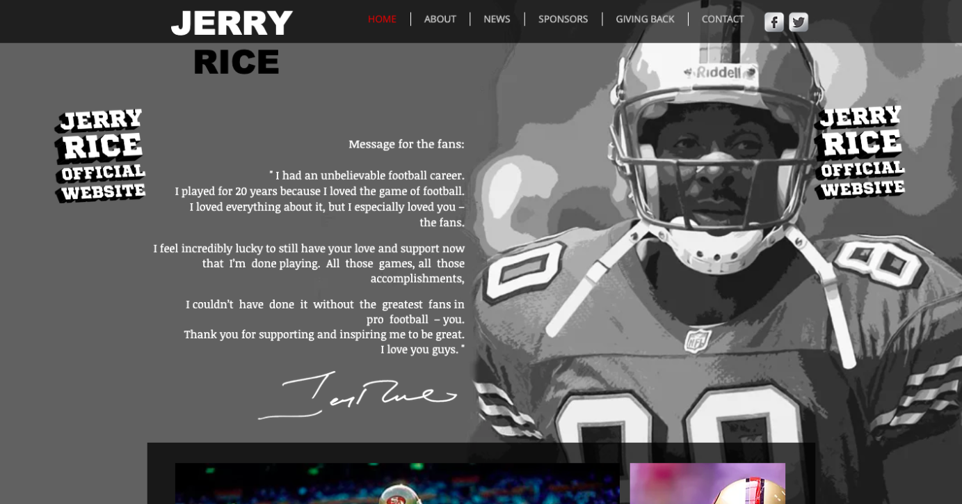 Jerry Rice Website Mockup