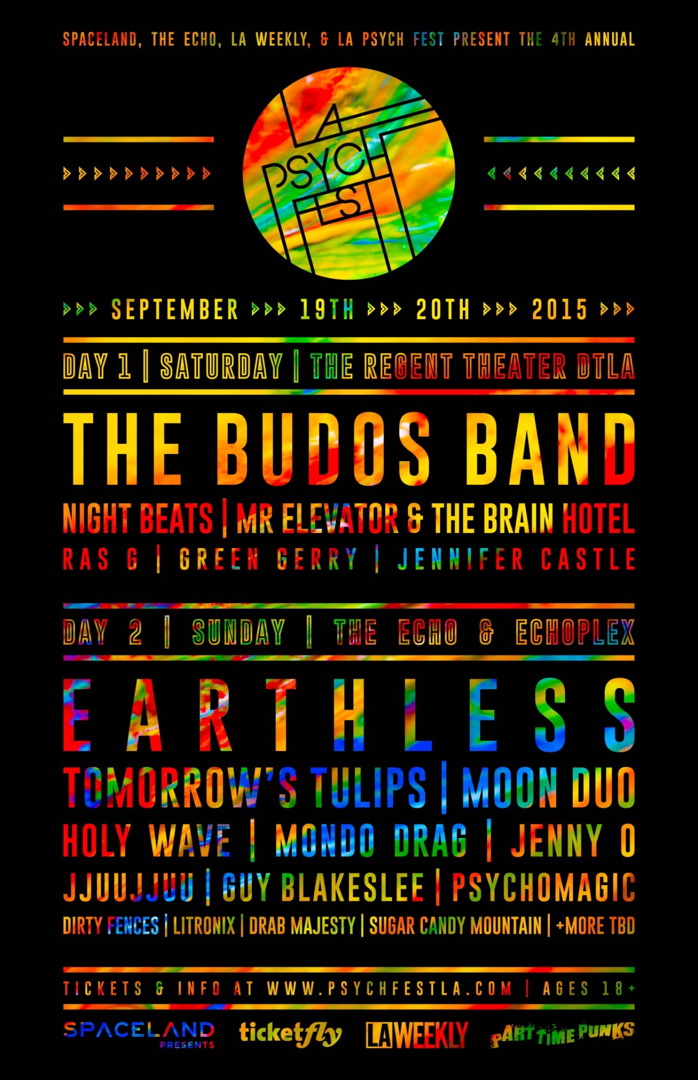 Logo, animated GIF, poster, web ads, & T-shirt designs for Los Angeles Psych Fest