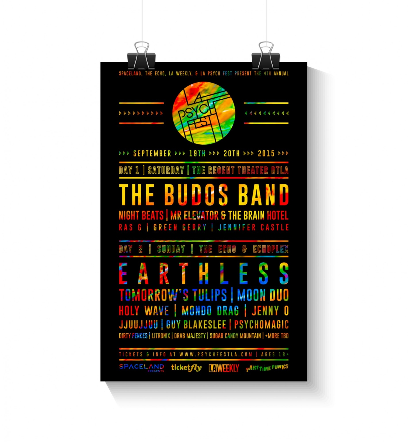 Logo, animated GIF, poster, web ads, & T-shirt designs for Los Angeles Psych Fest