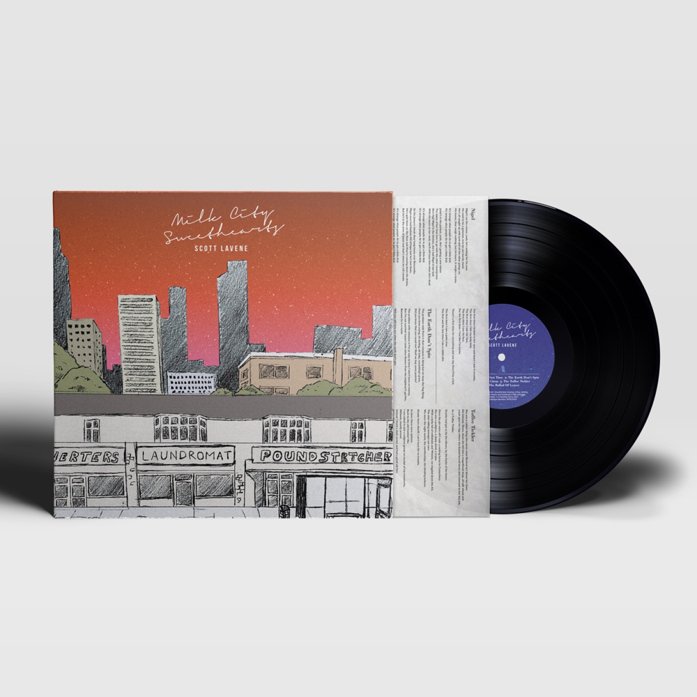 12 inch LP Artwork for Scott Lavene's album Milk City Sweethearts