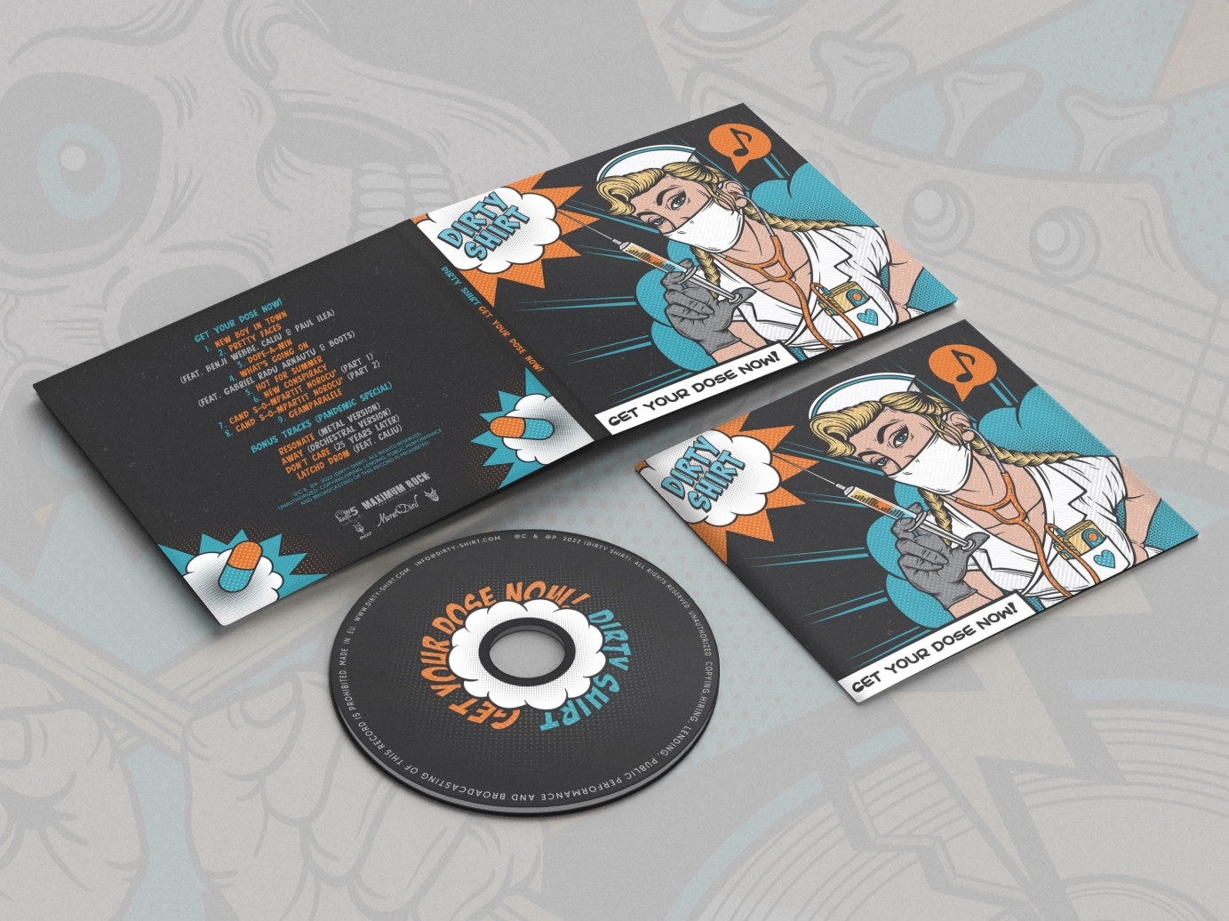 CD packaging design for Dirty Shirt band