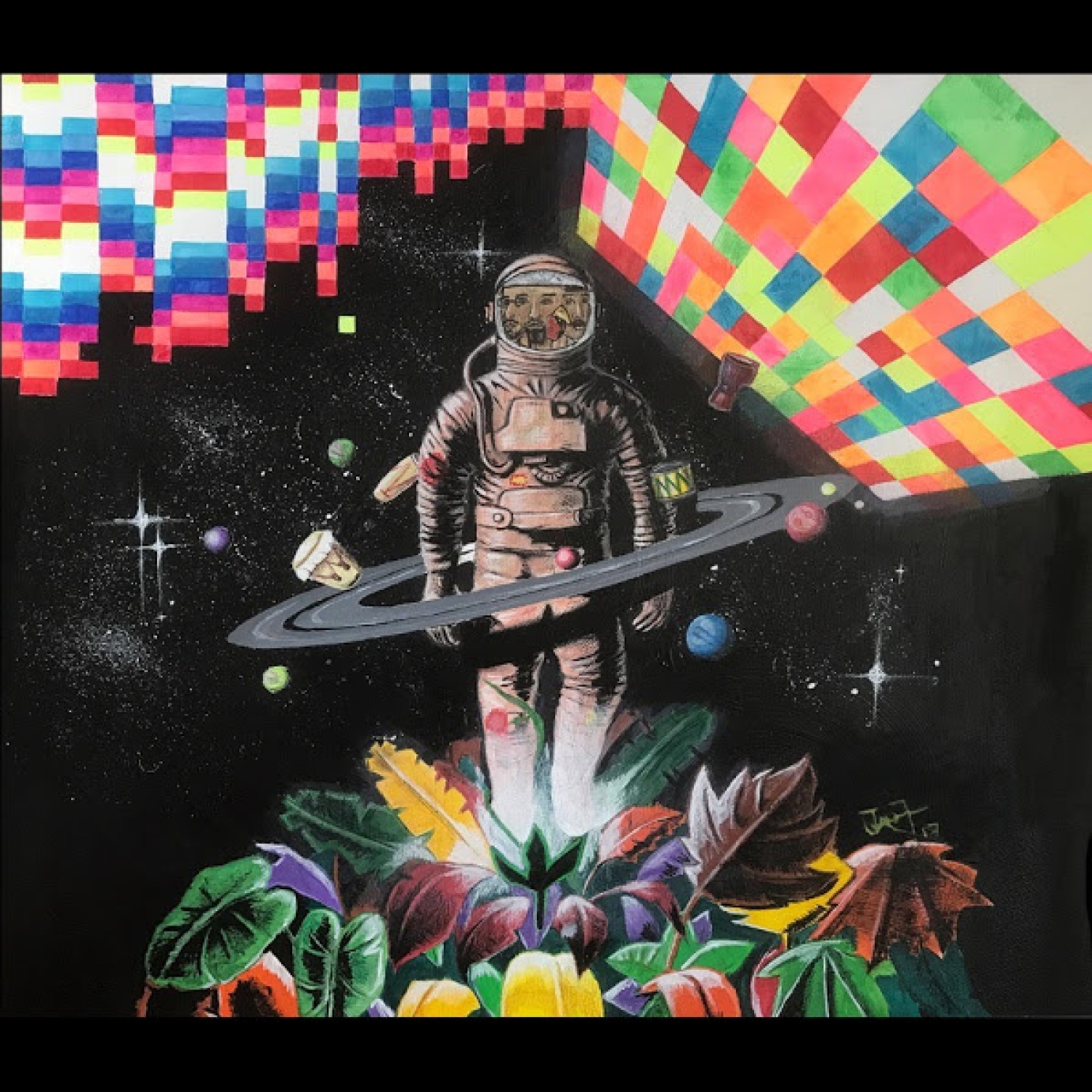 hand painted illustration for Dilemastronauta's En orbita vinyl LP