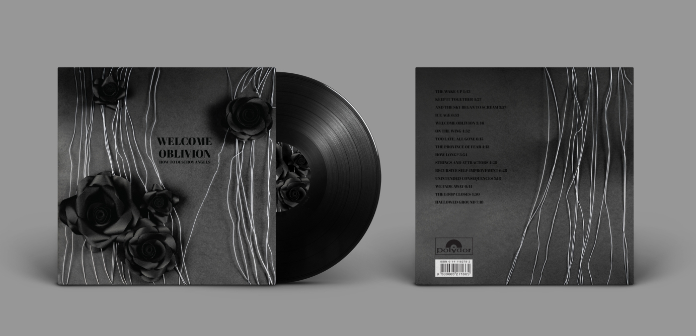 Alternative music album cover design using handmade elements such as black paper roses and metal wires, reflecting the main themes explored on the album — sensuality, introspection, complexity, jadedness, as well as the sound of the album — sensual electronic rock and ambient-industrial. 