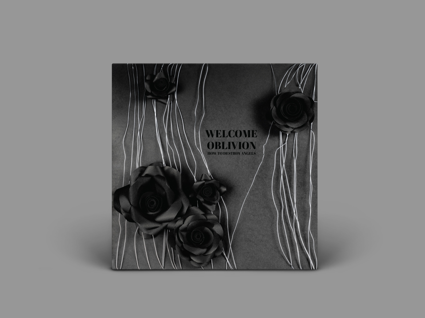 Front cover vinyl album design using handmade elements such as black paper roses and metal wires