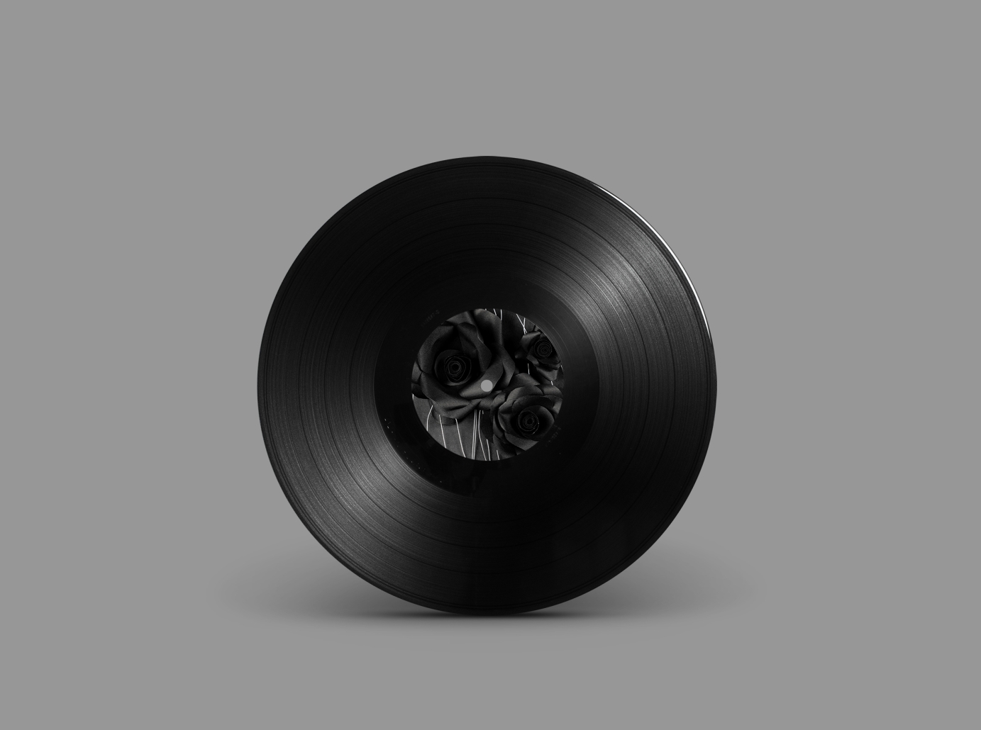 Vinyl album insert design using handmade elements such a s black paper roses and metal wires
