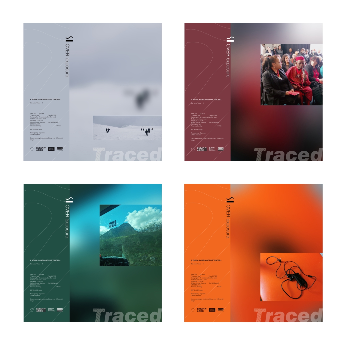 Various image square image examples, using different content images for Rove Studio visual identity design for Traced Arts program, commissioned by Empathy & Risk in collaboration with the Museum of Slavery and Freedom, Deptford.