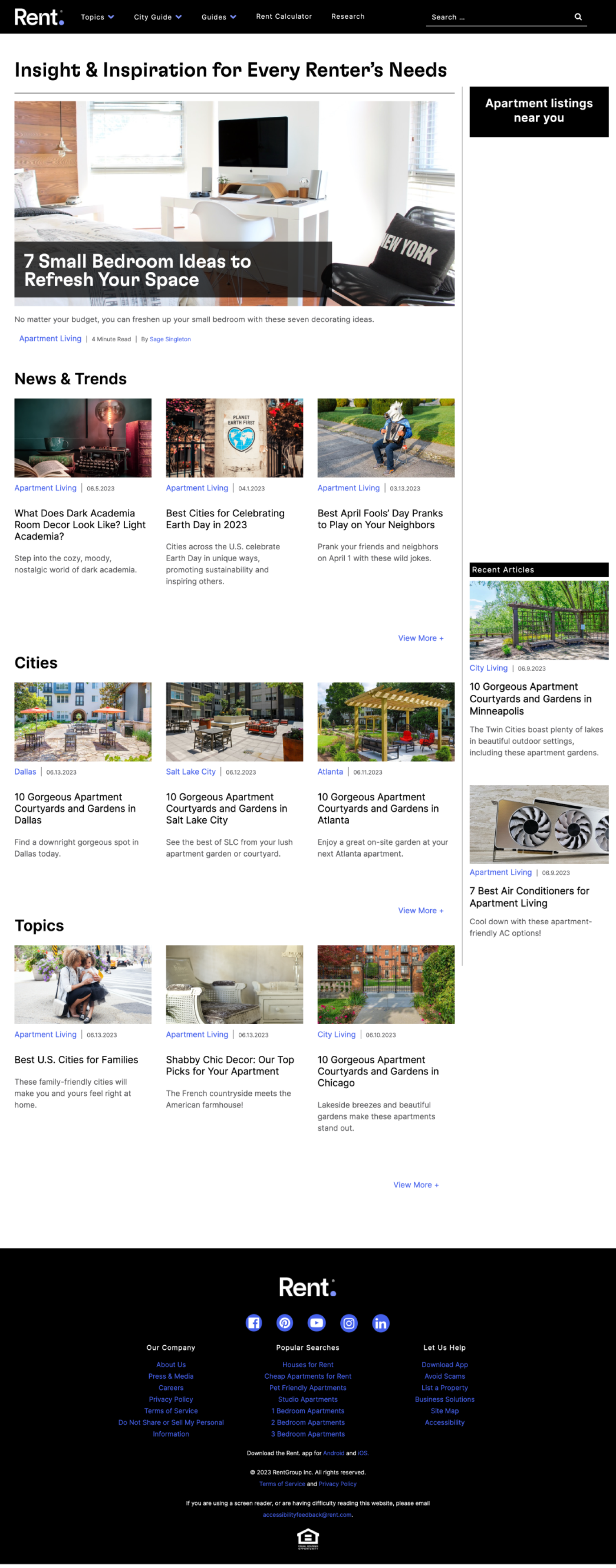 Rent.com/blog home page screenshot