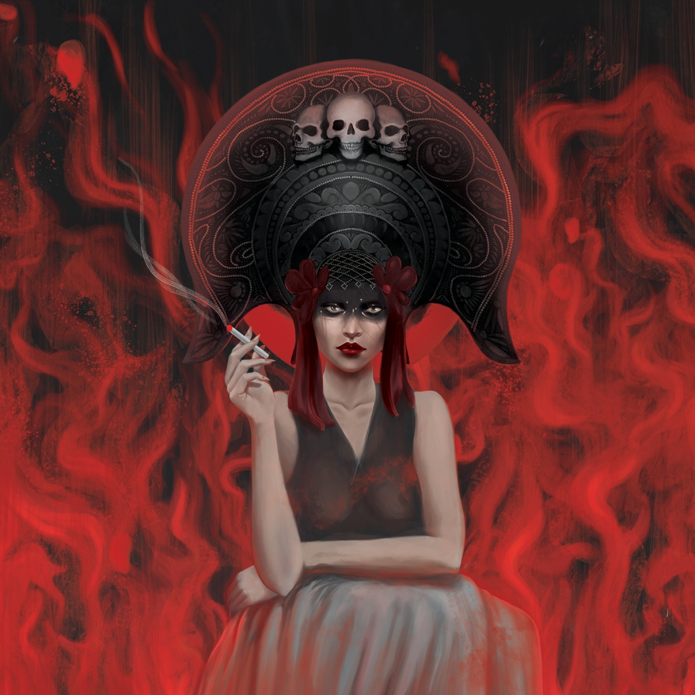CD illustration and design for the digipack, black, dark, horror, esoteric art, fire, OrdoRosariusEquilibrio