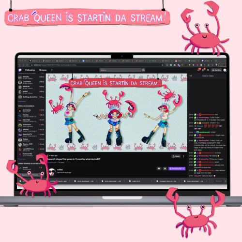 Twitch offline screen design - Crab Queen is Starting da Stream!