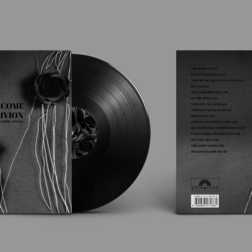 Alternative music album cover design using handmade elements such as black paper roses and metal wires, reflecting the main themes explored on the album — sensuality, introspection, complexity, jadedness, as well as the sound of the album — sensual electronic rock and ambient-industrial.