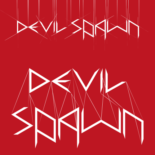 A white geometric, rune-like logo with puppet strings connecting the letters, placed on a red background.